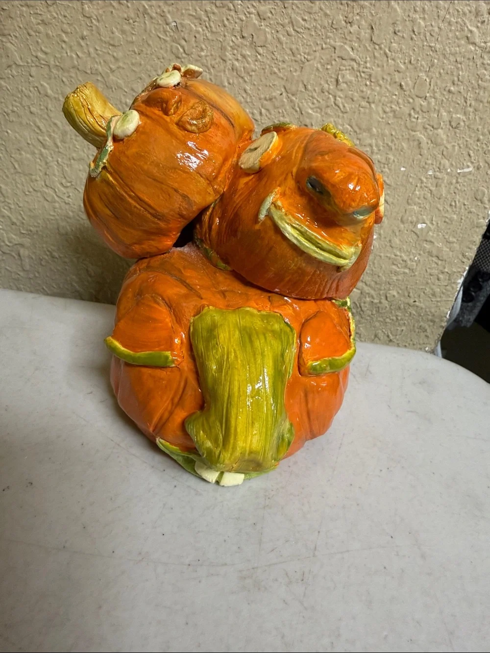 Handcrafted Ceramic Pumpkin Stack Sculpture - Bright Orange